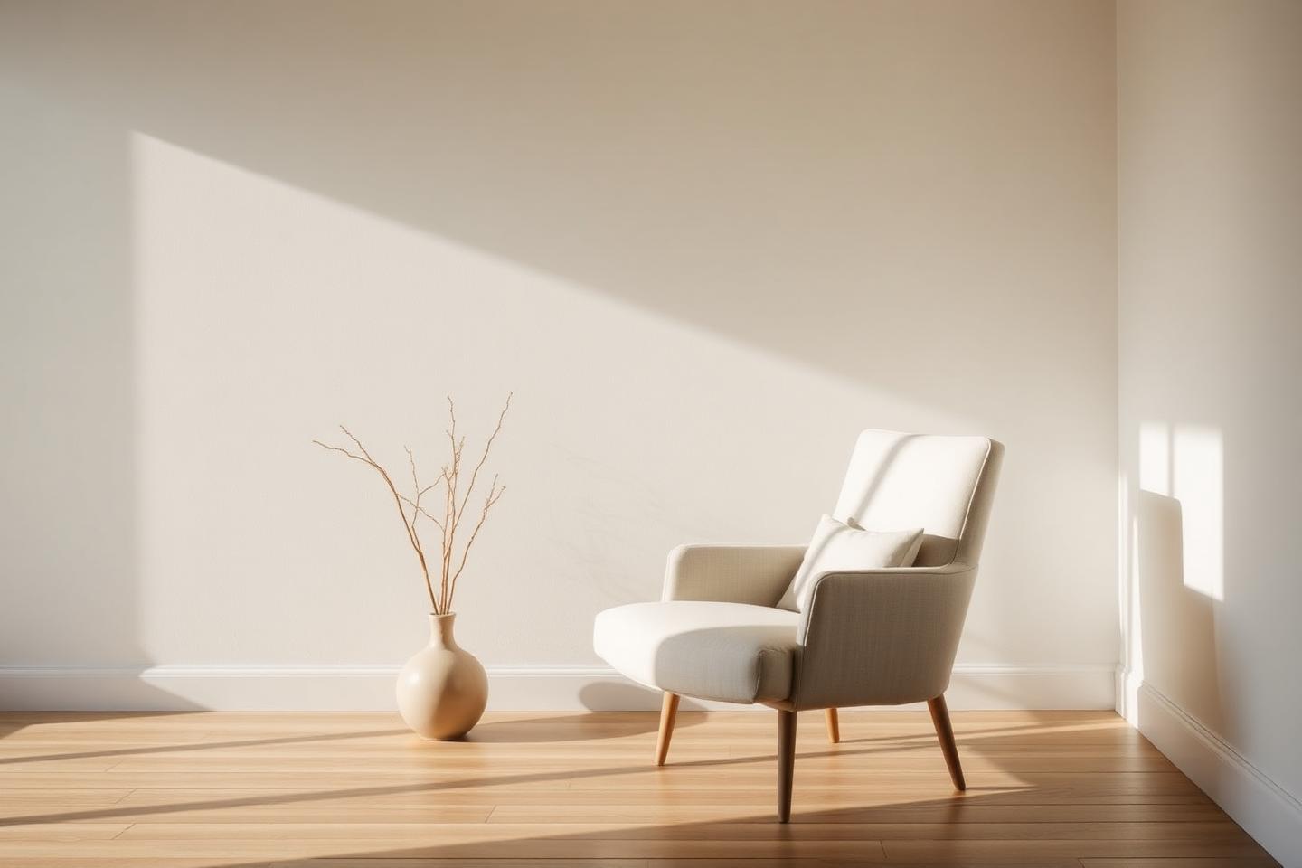 Sunlit consulting room with linen armchair